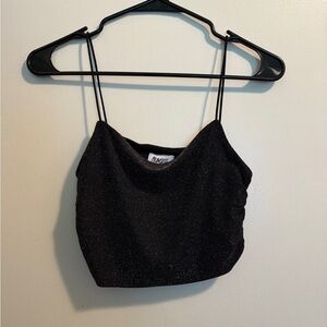 Princess Polly shimmer Black Camisole Crop Top Spaghetti Straps